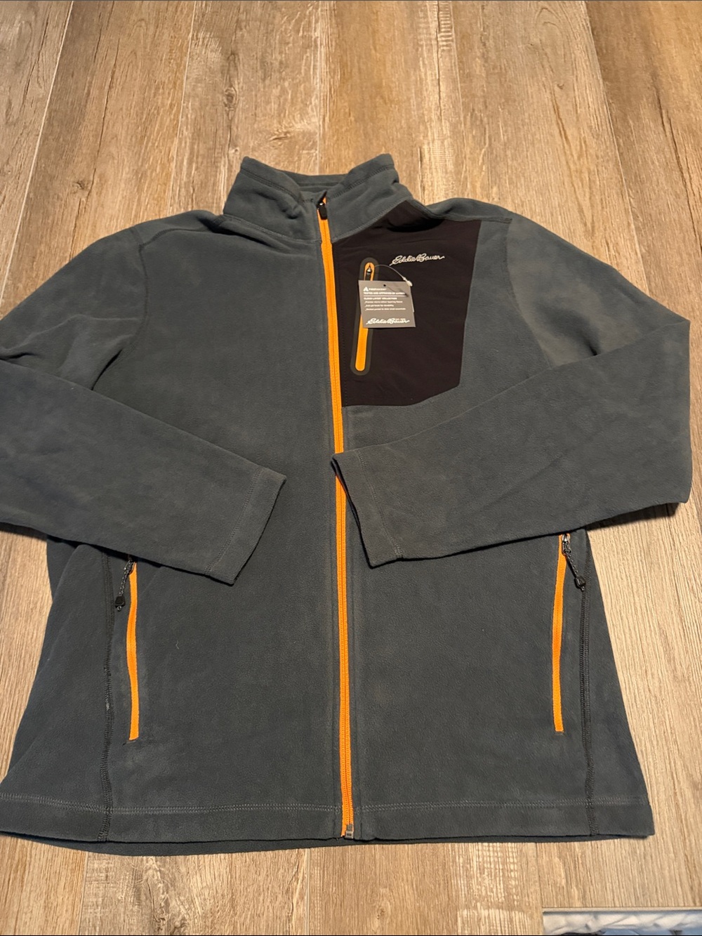 Eddie Bauer Gray Fleece Jacket with Orange Zippers